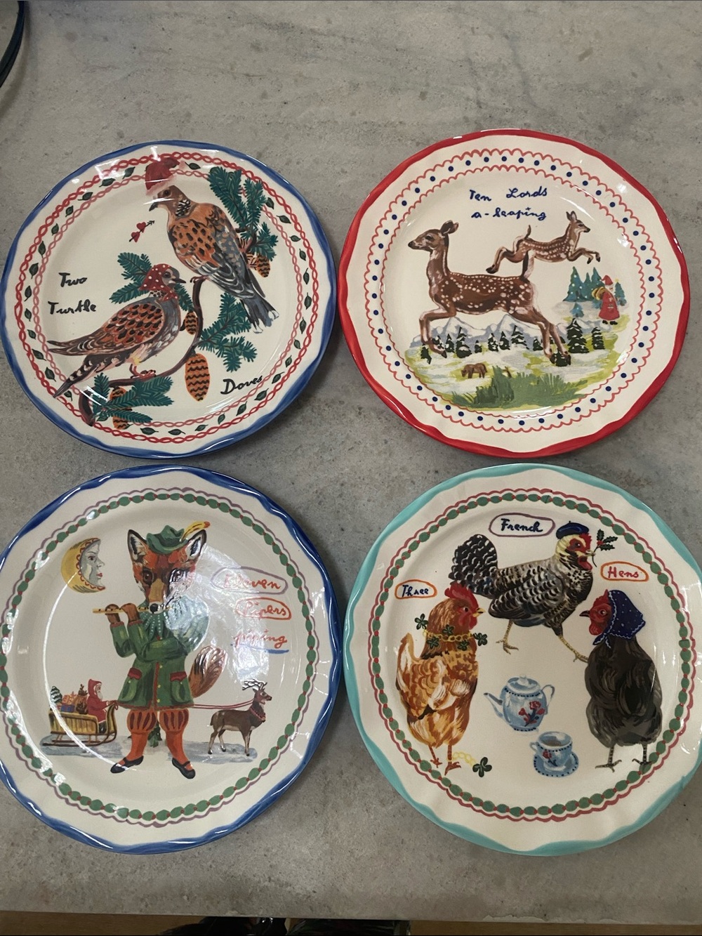 (4) 2021 Anthropologie Nathalie Lete Twelve 12 Days  of Christmas Plates